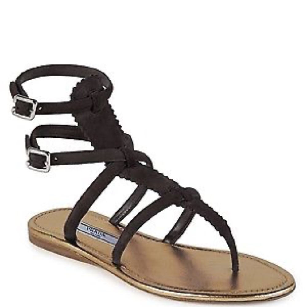 NIB PRADA BLACK SUEDE GLADIATOR STRAPPY SUMMER SANDALS SIZE 38.5